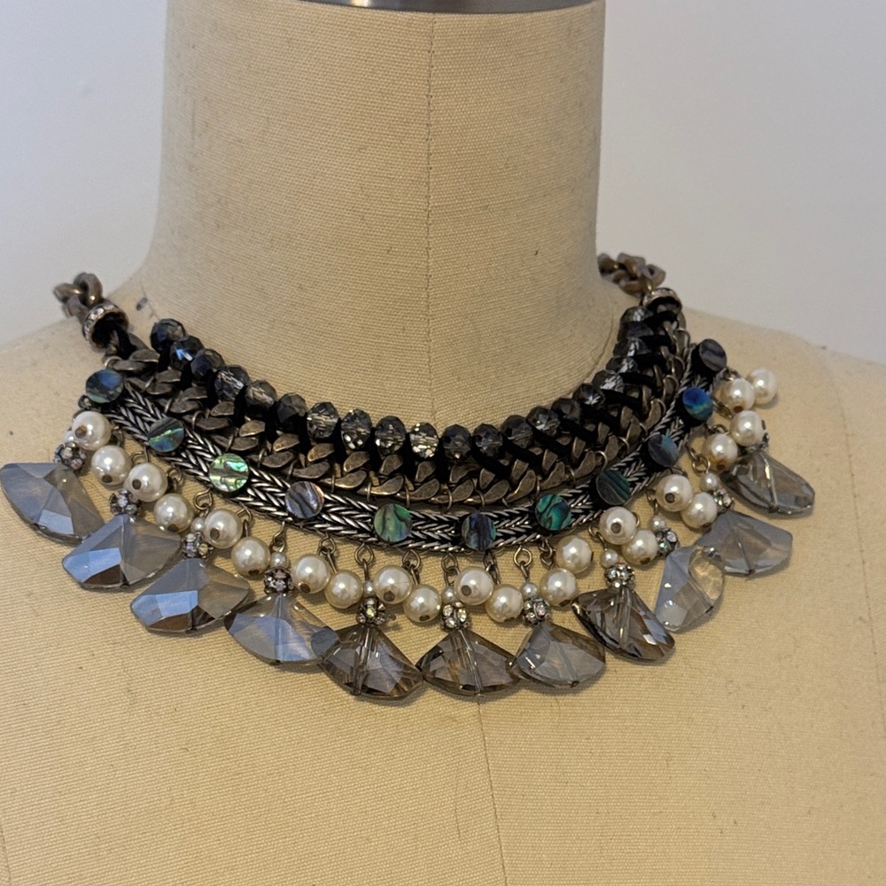 Zara pearl and crystal bib statement necklace